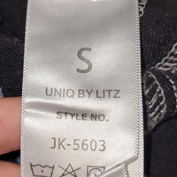 Uniq by Litz Luxe Blue Jean Jacket DENIM  BLACK Distressed Jacket S - Picture 15 of 15
